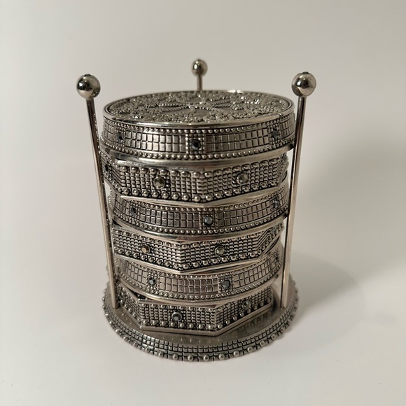 Vintage WALLACE Silver Coasters, Black Rhinestones, Rare7 Pieces, 2  Shapes - Picture 2 of 8